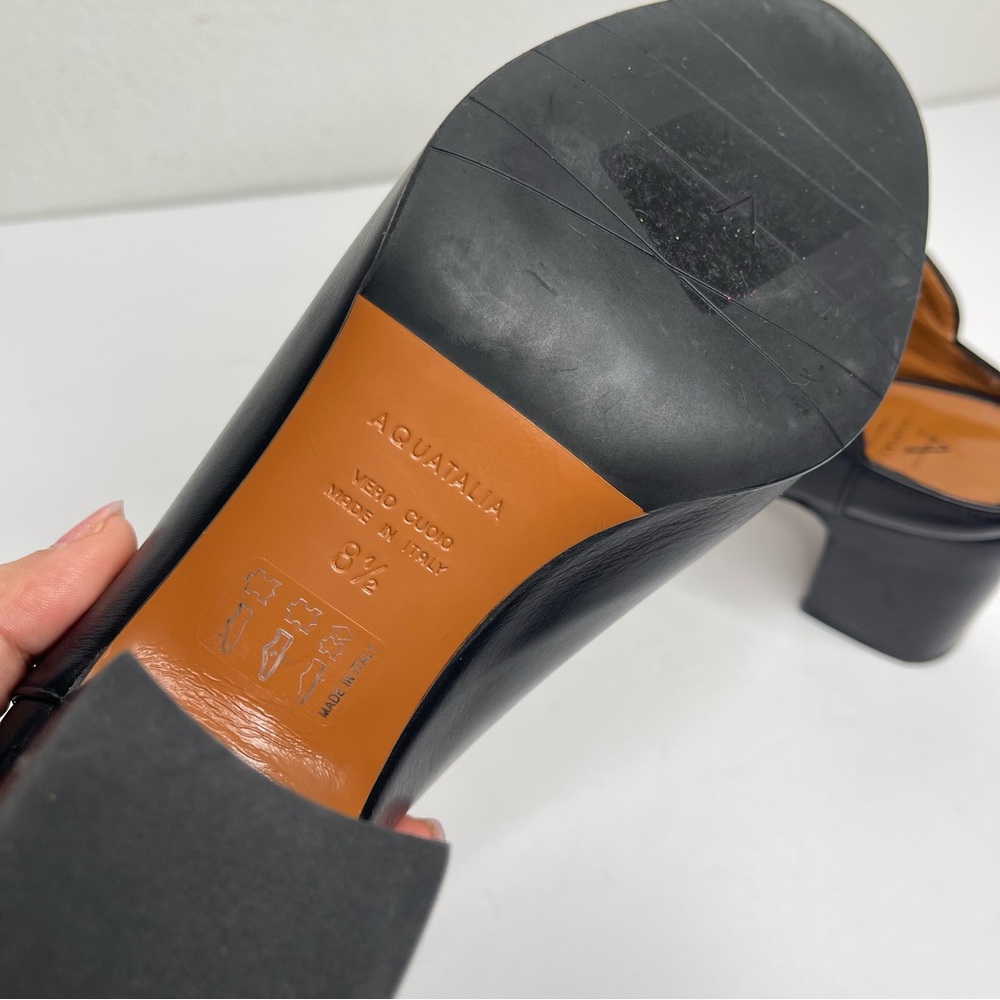 Aquatalia Elisabetta Black Slip-On Leather Block Heel Mule Booties Size 8.5 - Picture 13 of 14